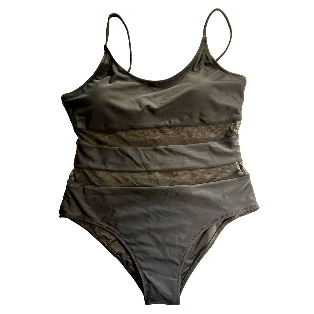 Beachsissi Black One Piece Mesh Padded Swimsuit NWT New Size L-681